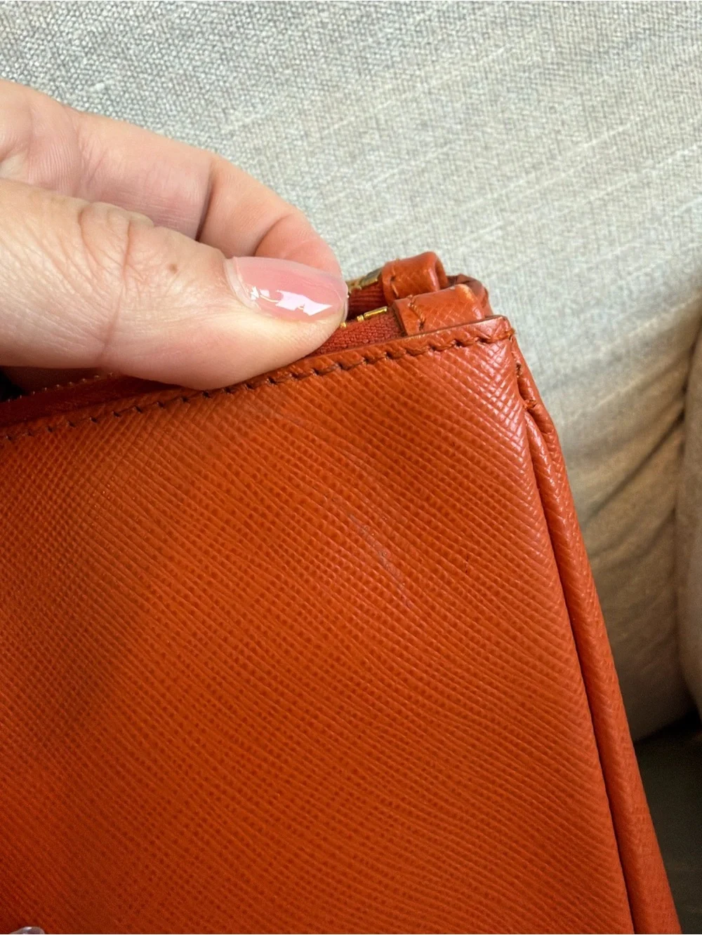 Prada Orange Saffiano Double-Handle Tote with Gold Hardware